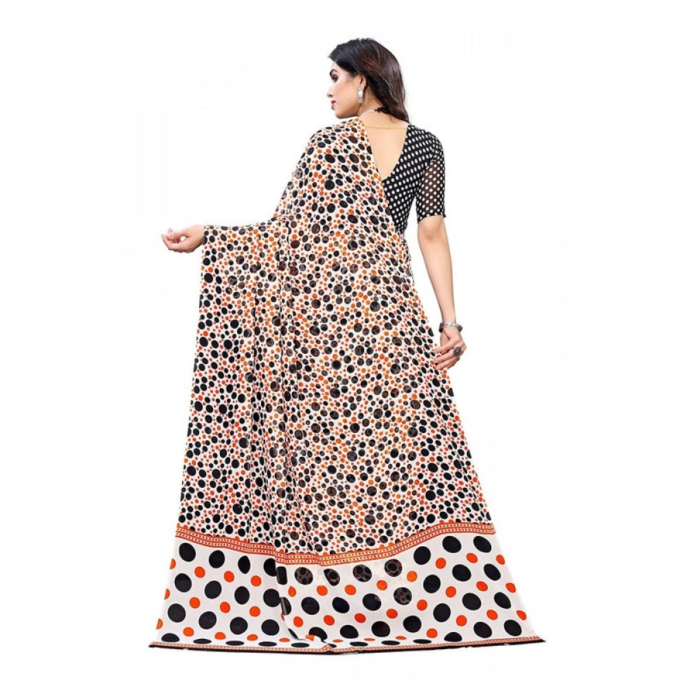 Generic Women's Georgette Printed Saree With Unstitched Blouse 5.5Mtr (Orange)