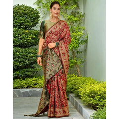 Generic Women's Silk Blend Woven Paithani Saree With Unstitched Blouse 5.5Mtr (Red)