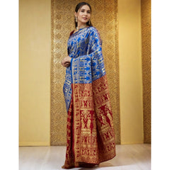 Generic Women's Silk Blend Zari Weaving Saree With Unstitched Blouse 5.5Mtr (Blue)