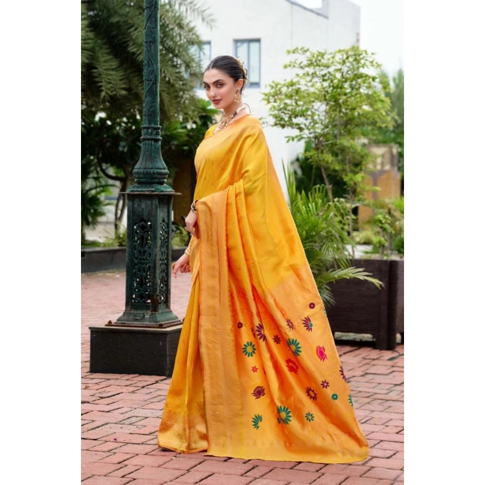 Generic Women's Silk Blend Paithani Weaving Saree With Unstitched Blouse 5.5Mtr (Mustard)