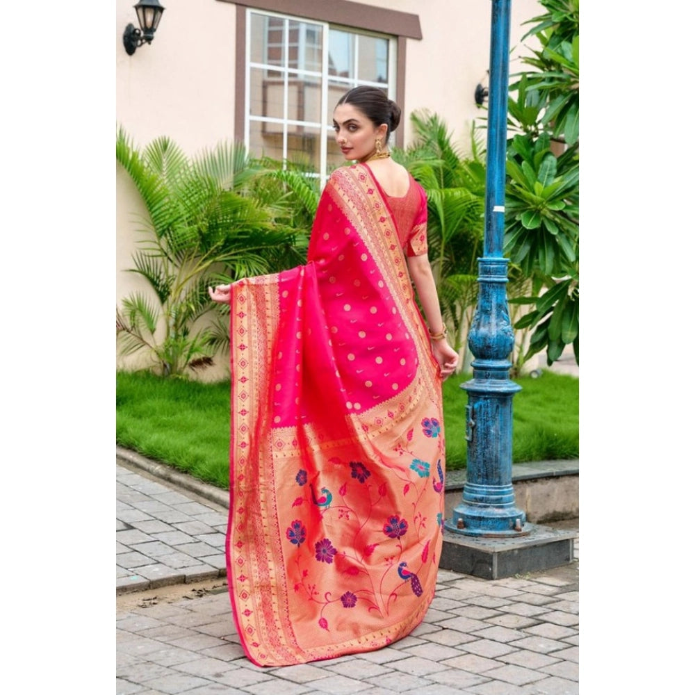 Generic Women's Silk Blend Zari Woven Saree With Unstitched Blouse 5.5Mtr (Red)