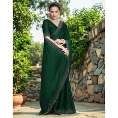 Generic Women's Rangoli Diamond Weaving - Stone Work Saree With Unstitched Blouse 5.5Mtr (Green)