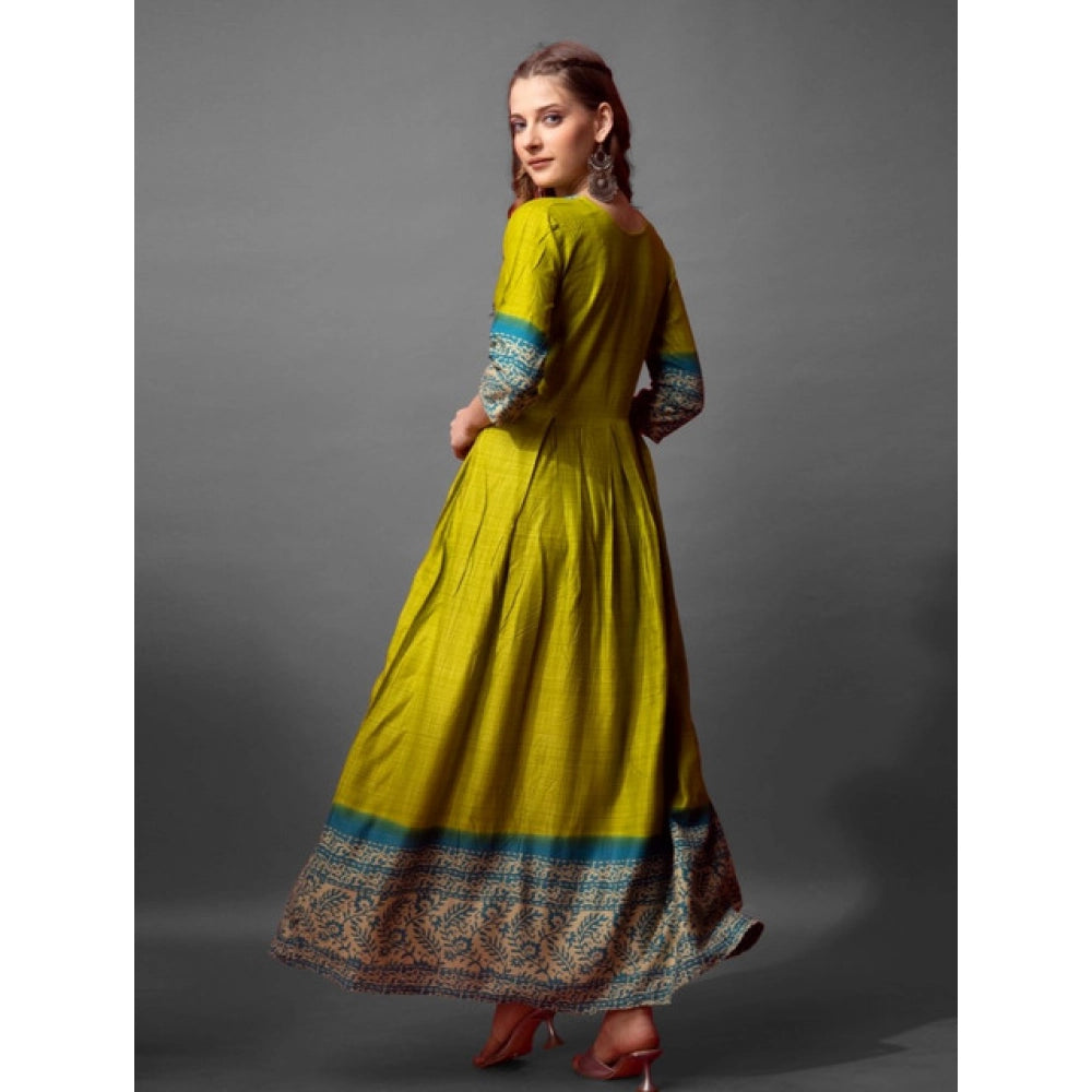 Generic Women's Cotton Blend Printed Anarkali Gown (Green)