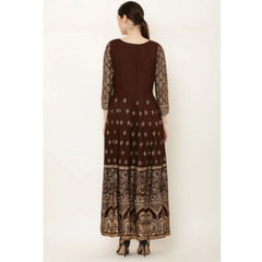 Generic Women's Casual Rayon 3-4th Sleeves Anarkali Kurti (Brown)