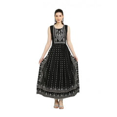 Generic Women's Casual Rayon Sleeveless Kurti (Black)