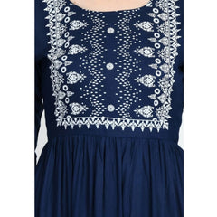 Generic Women's Casual Rayon 3-4th Sleeves Kurti (Blue)