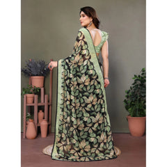 Generic Women's Chiffon Printed Saree With Unstitched Blouse 5.5Mtr (Green)