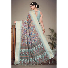 Generic Women's Cotton Silk  Printed Saree With Unstitched Blouse 5.5Mtr (Multicolor)