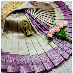 Generic Women's Soft Silk Printed Saree With Unstitched Blouse 5.5Mtr (Purple)
