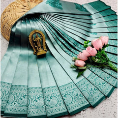 Generic Women's Soft Silk Printed Saree With Unstitched Blouse 5.5Mtr (Green)