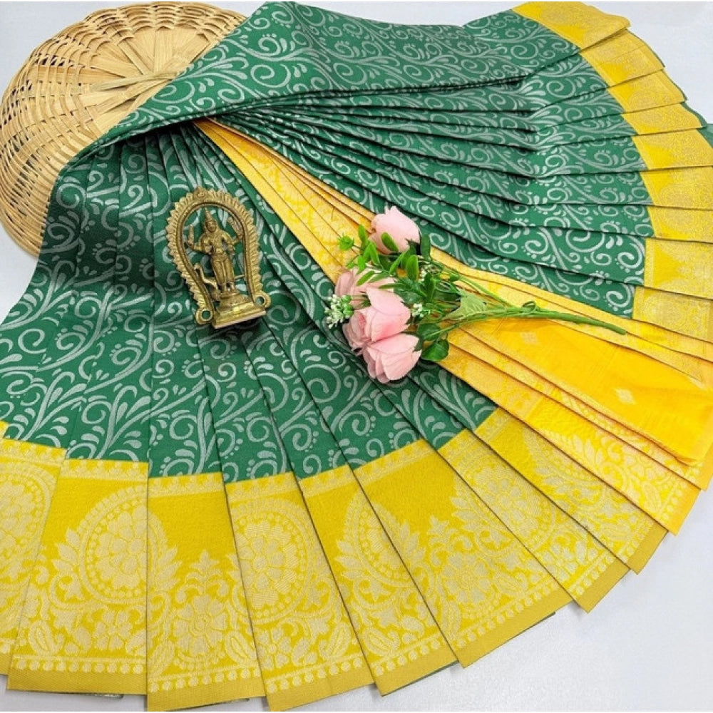 Generic Women's Soft Silk Printed Saree With Unstitched Blouse 5.5Mtr (Olive Green)