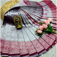 Generic Women's Soft Silk Printed Saree With Unstitched Blouse 5.5Mtr (Dark Grey)