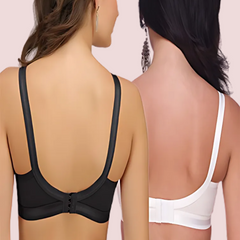 Plus Size- Pack Of 2 Black & White Cotton Front Bras