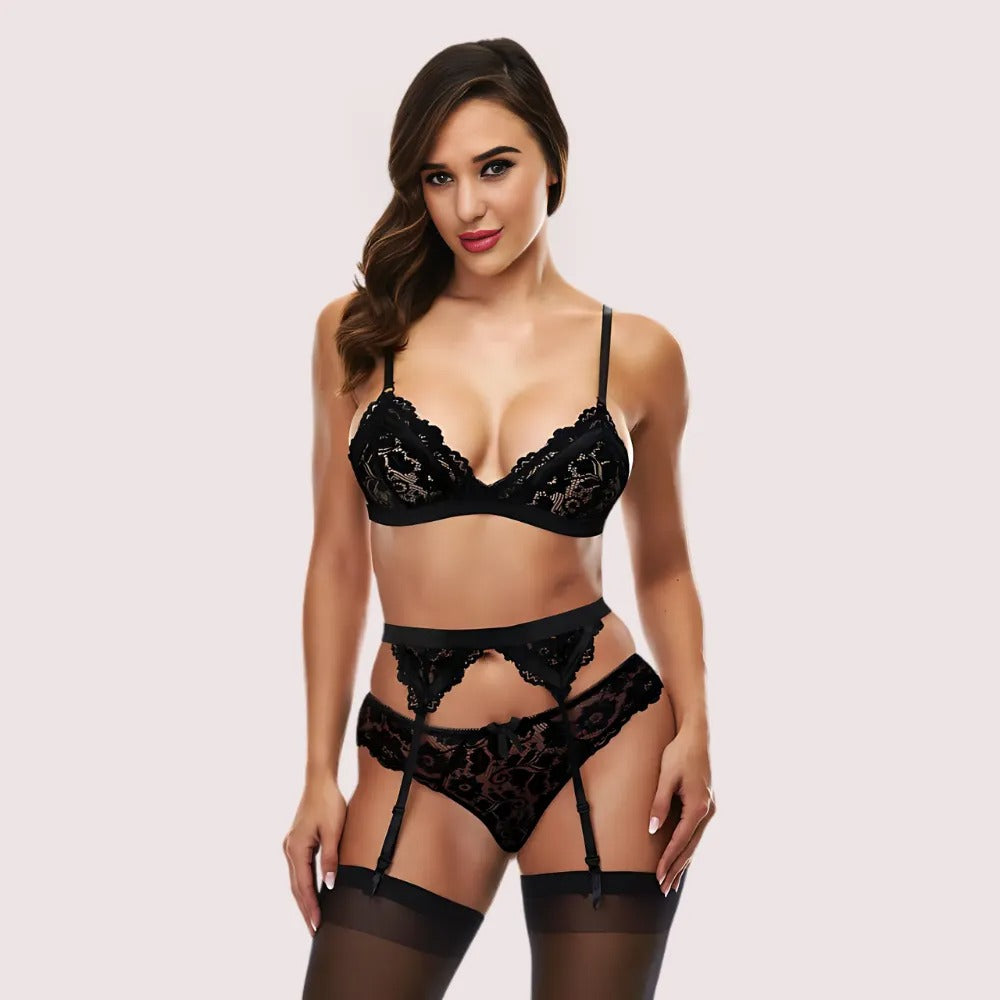 Crimson Whisper Lace Bra & Garter Set Main image